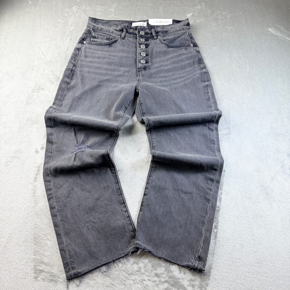 LOFT High Waist Straight Crop Jeans Gray Button Fly Distressed Women's 2P 26